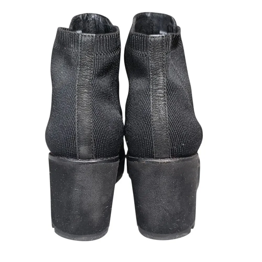 Eileen Fisher Womens 6.5 Black Leather Wedge Ankle Boots Lug Sole Chelsea Bootie